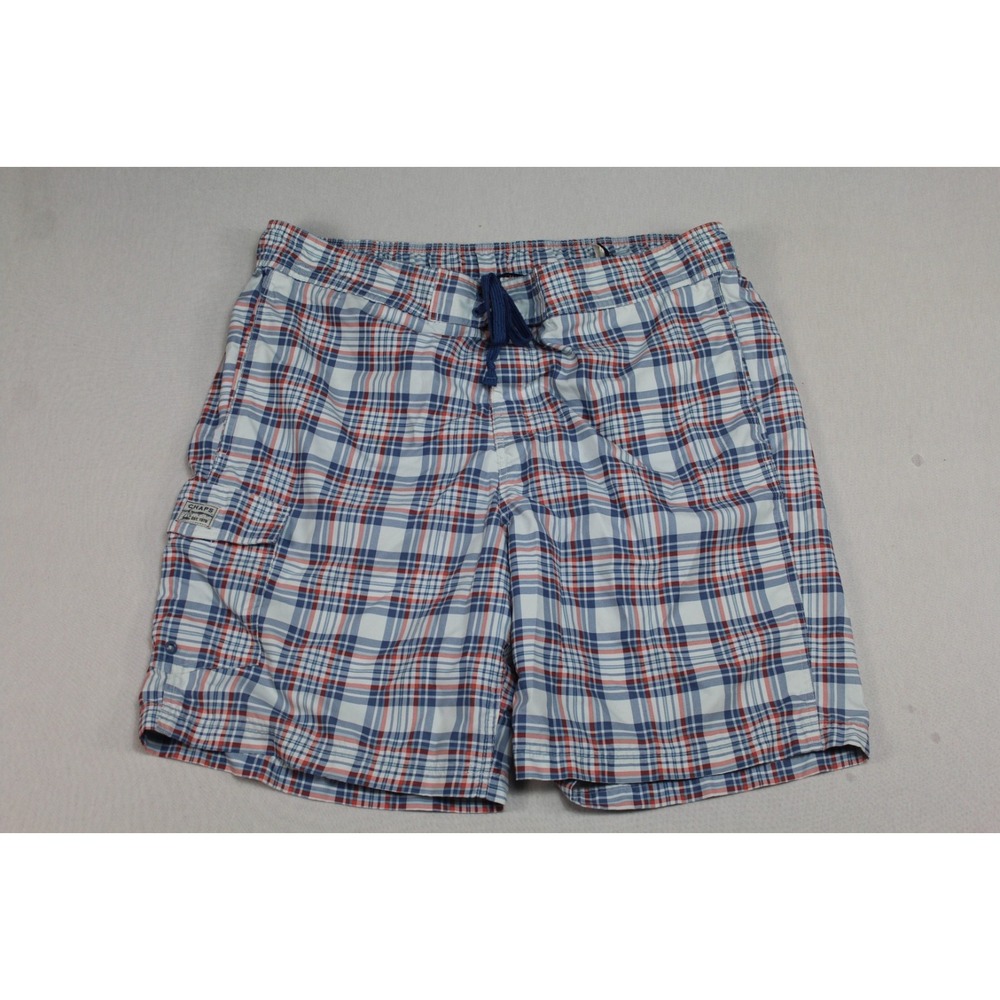 Chaps Men Blue Board Shorts Trunks Plaid Summer Beach Casual Size XL